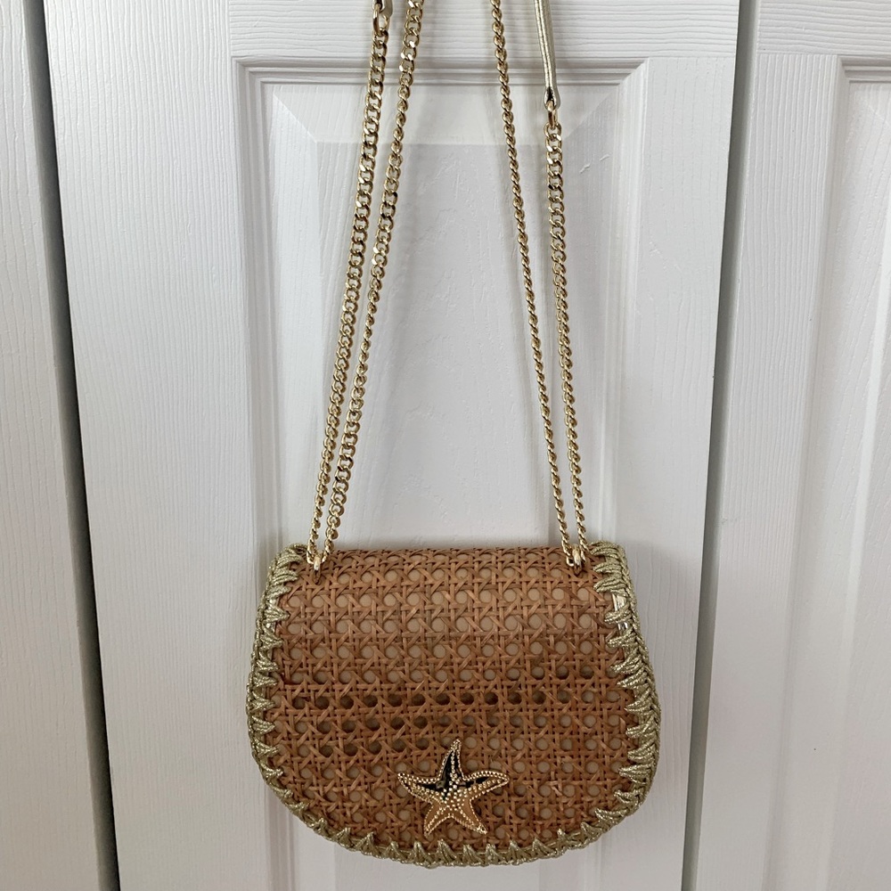 Lily Pulitzer La Concha Cane/Gold Starfish Bag.